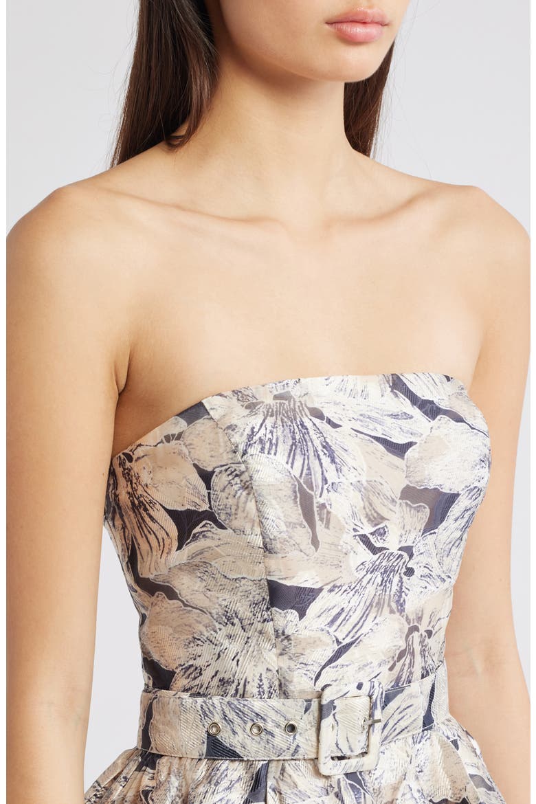 Strapless Floral Jacquard Dress, Alternate, color, IVORY MULTI
