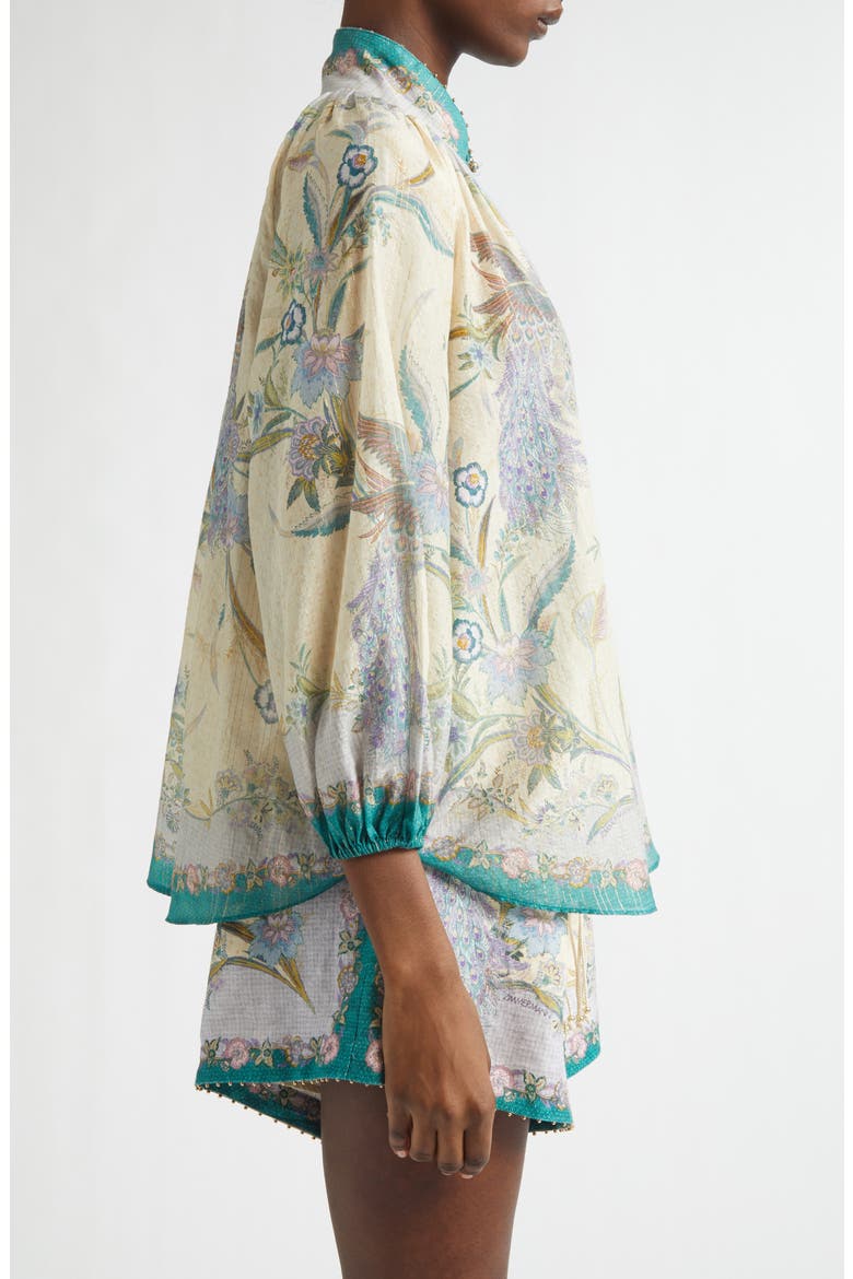 Indra Metallic Stripe Cotton & Silk Billow Top, Alternate, color, CREAM SCARF FLORAL
