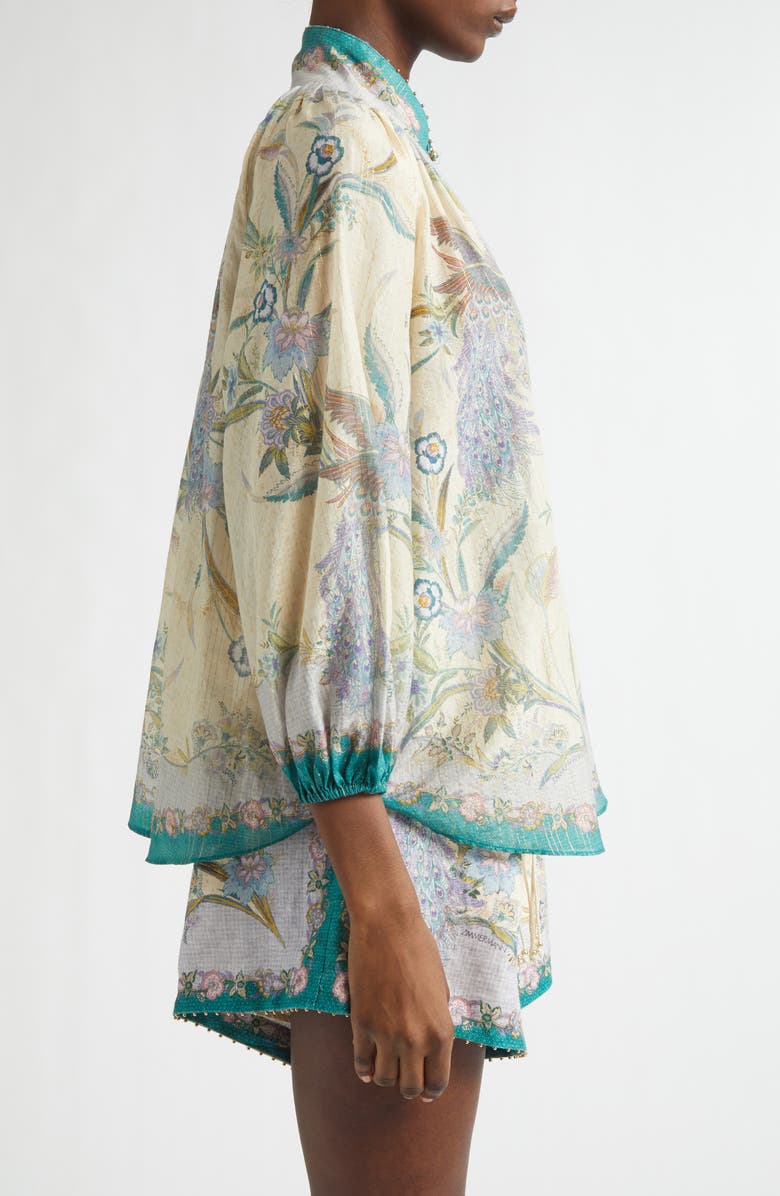 Zimmermann Indra Metallic Stripe Cotton & Silk Billow Top, Alternate, color, Cream Scarf Floral