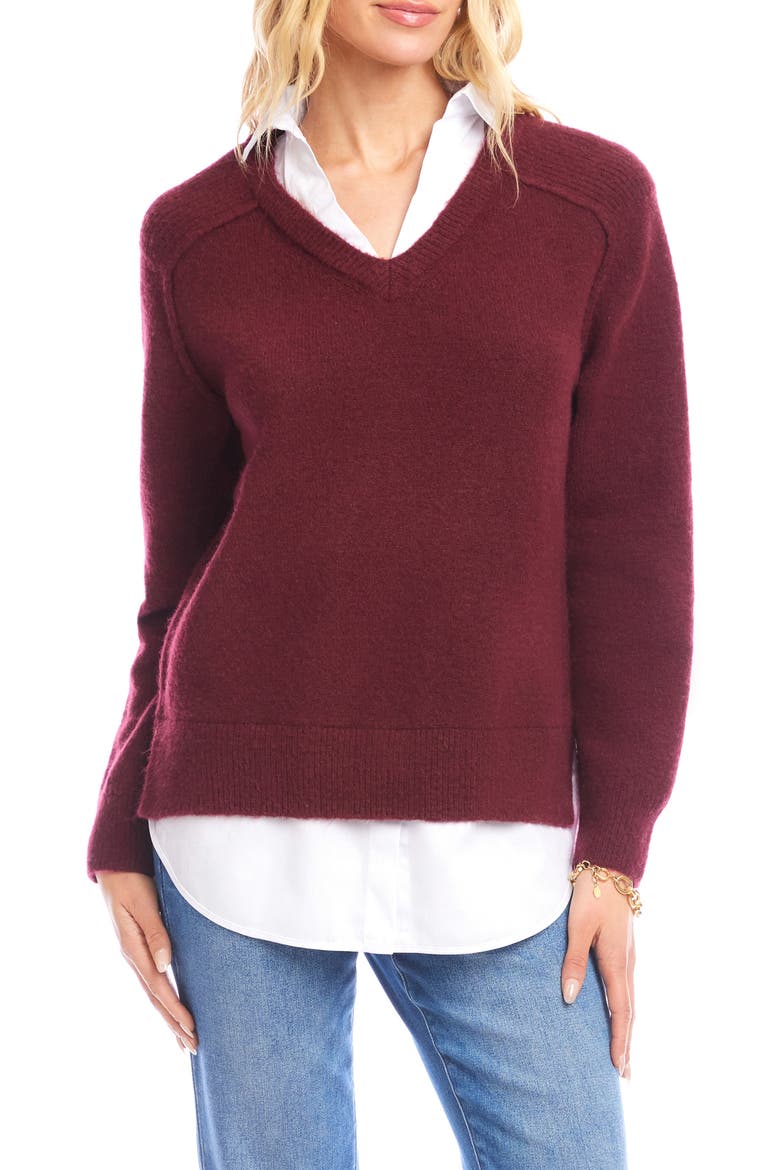Mixed Media Layered Sweater, Main, color, WINE