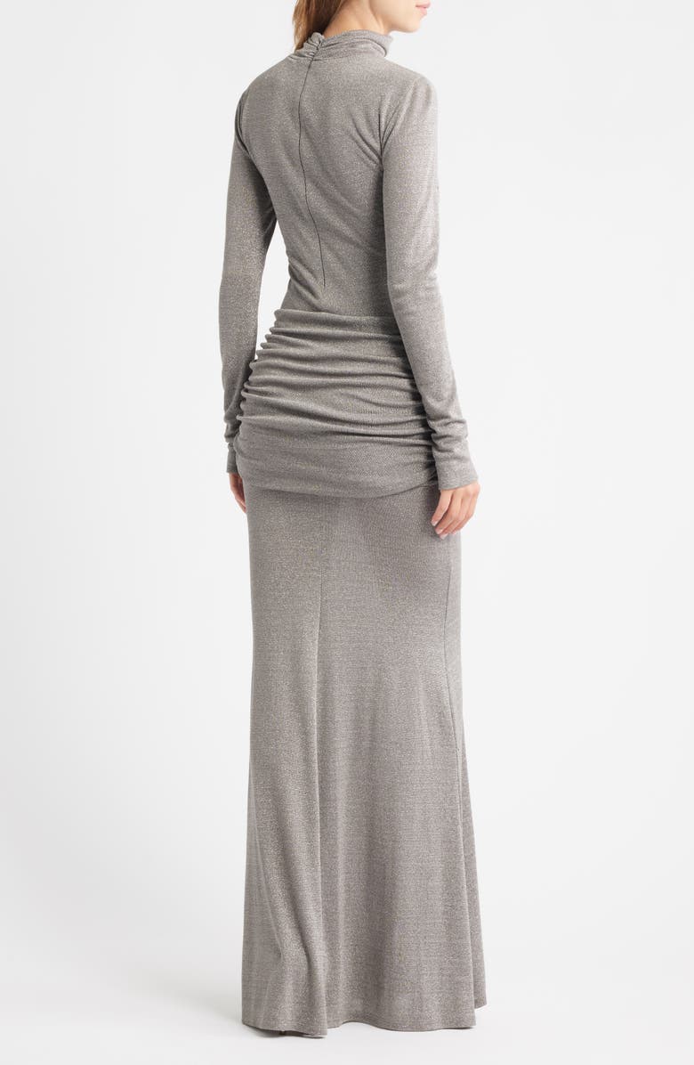 Delfi Collective Anastasia Metallic Twist Front Long Sleeve Maxi Dress, Alternate, color, Pewter