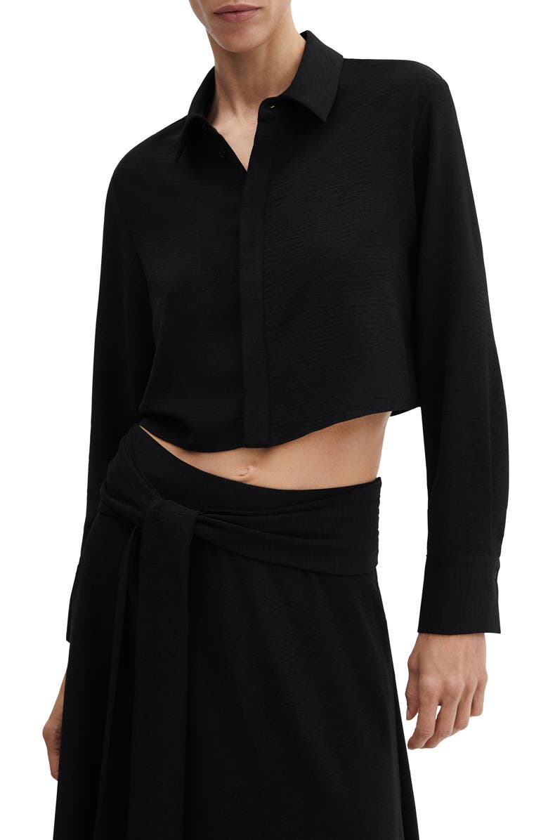 MANGO Textured Crop Woven Button-Up Shirt, Main, color,