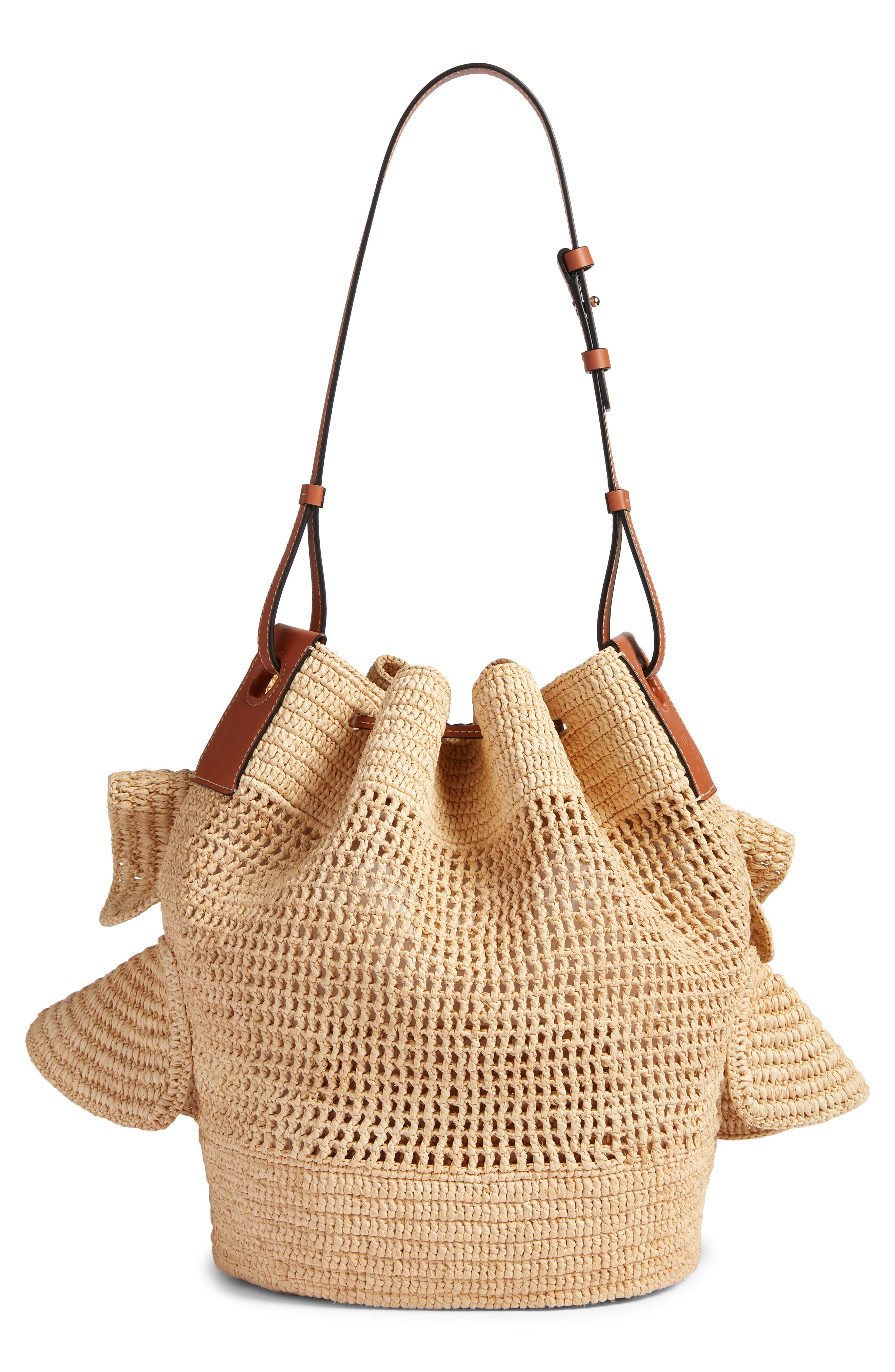 Loewe x Paula's Ibiza Balloon Ruffle Raffia Bucket Bag, Alternate, color, 