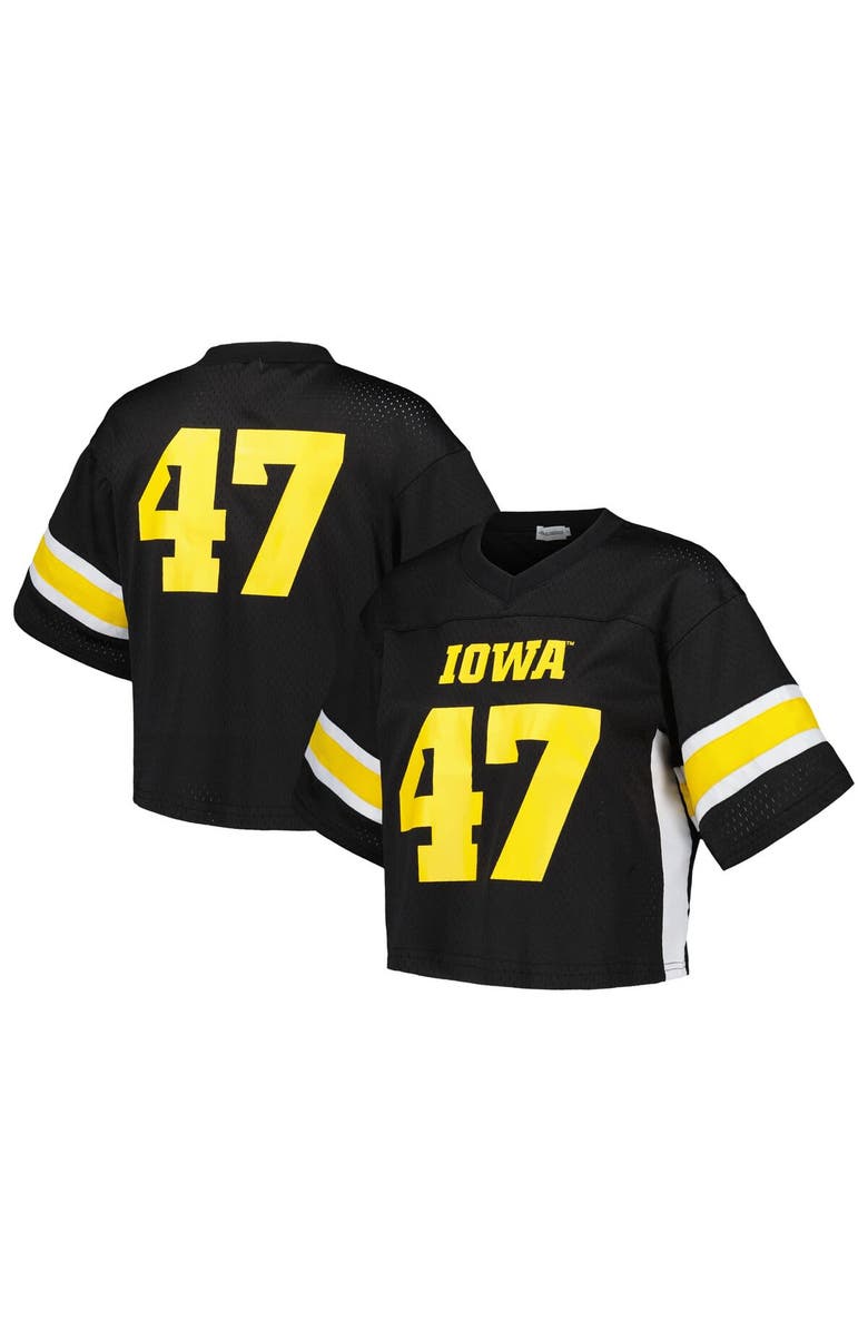 Established & Co. Women's Established & Co. #47 Black Iowa Hawkeyes Fashion Boxy Cropped Football Jersey, Main, color, Black