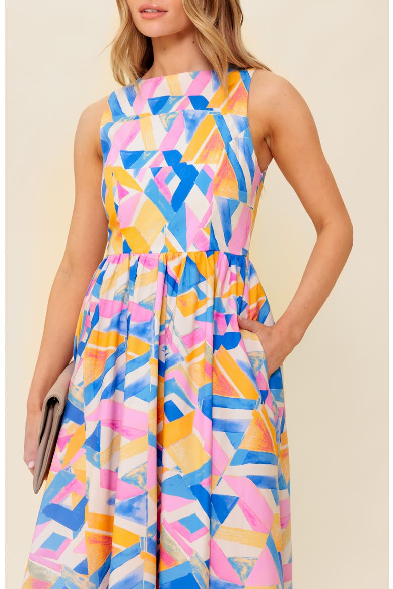 Geometric Print Cotton Midi Sundress, Alternate, color, POWDER BLUE/ PINK