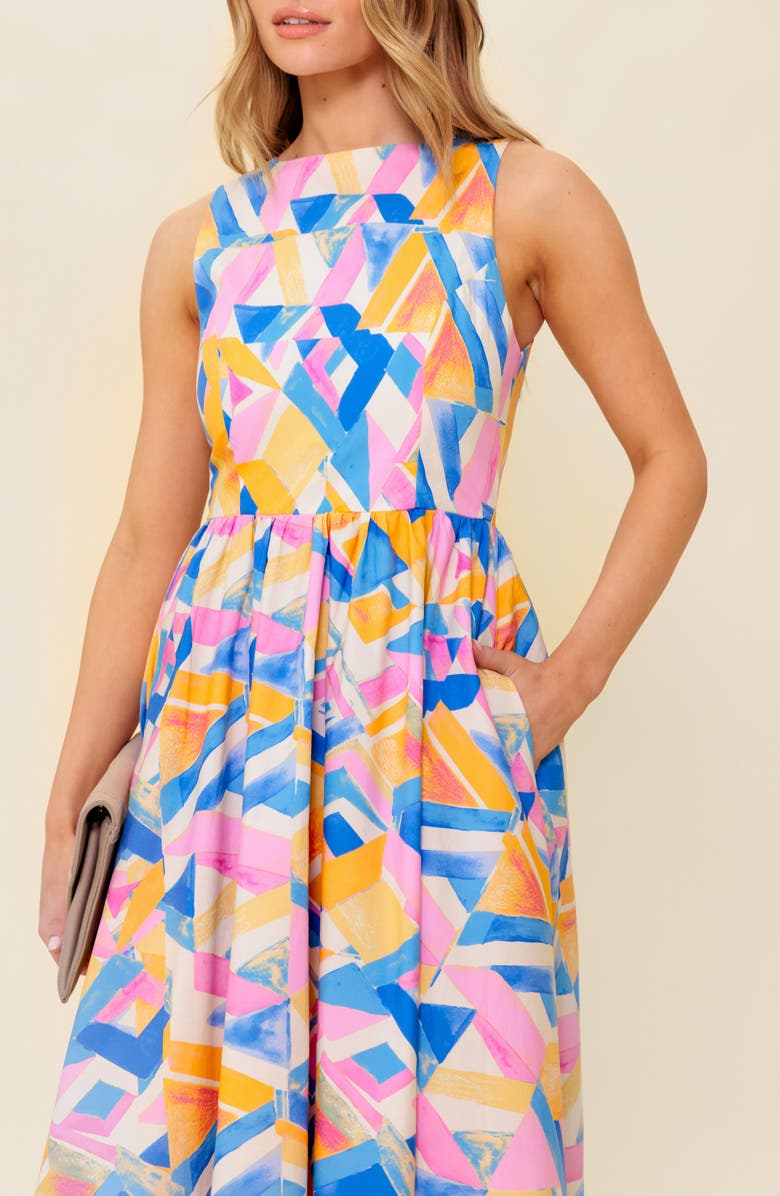 FLYING TOMATO Geometric Print Cotton Midi Sundress, Alternate, color, Powder Blue/ Pink
