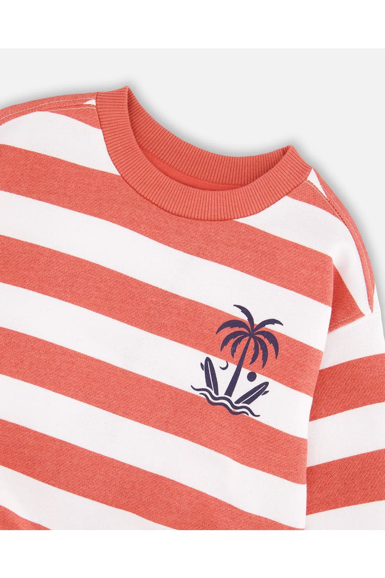 Long Sleeve Stripes French Terry Sweatshirt, Alternate, color, Brick and White Stripes