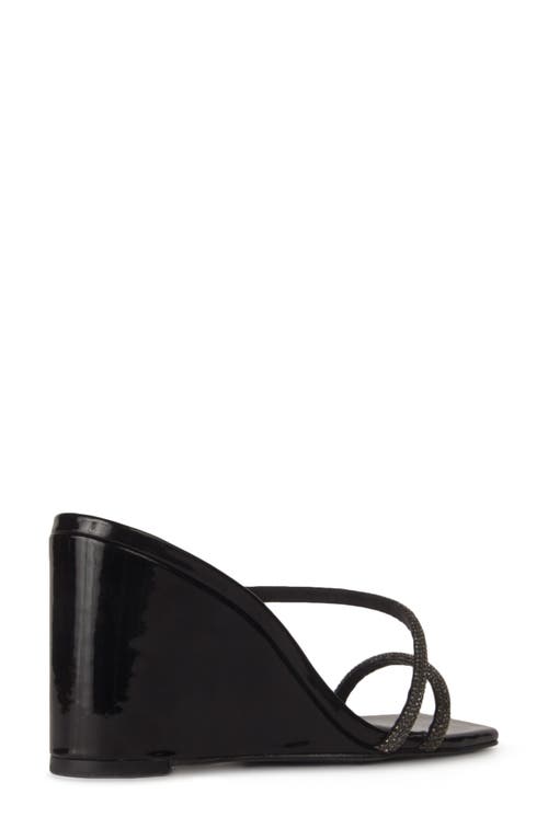 Black Suede Studio Olivia Crystal Wedge Slide Sandals In Black Patent