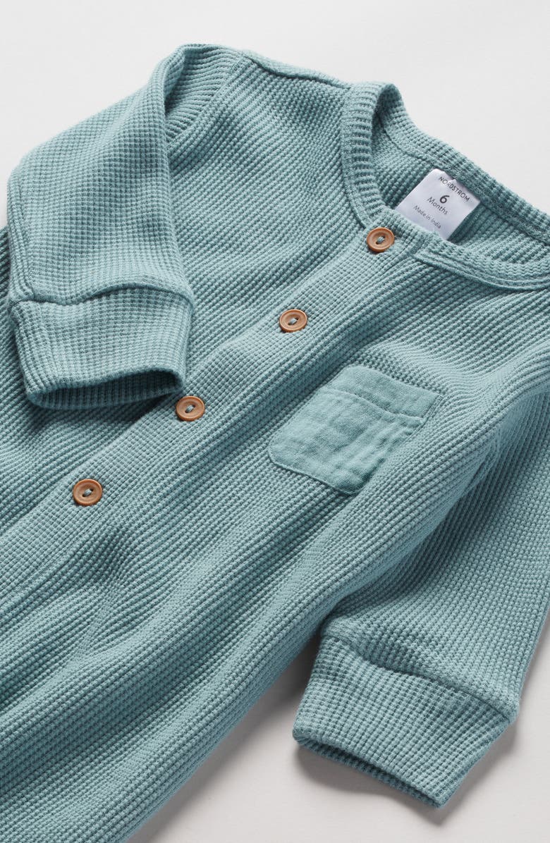 Nordstrom Waffle Knit Cotton Romper, Alternate, color, Teal Arctic