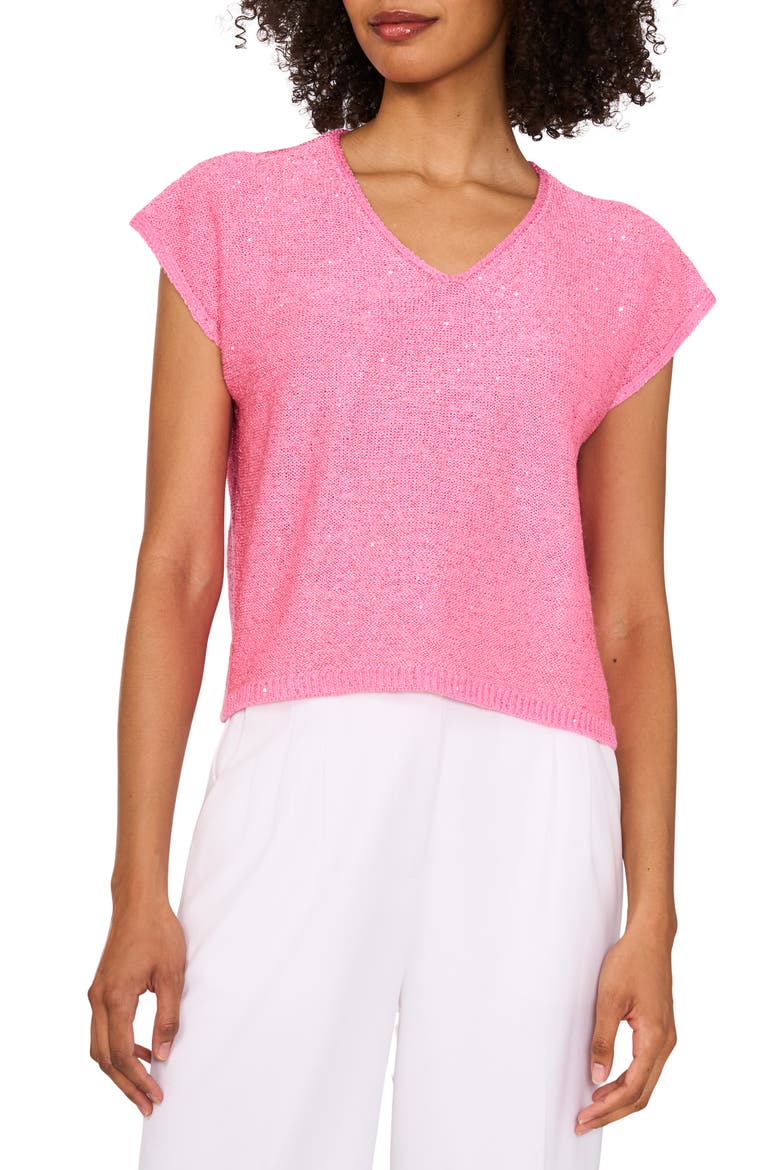 Sequin Accent Short Sleeve Sweater, Main, color, BLOOM SHINE