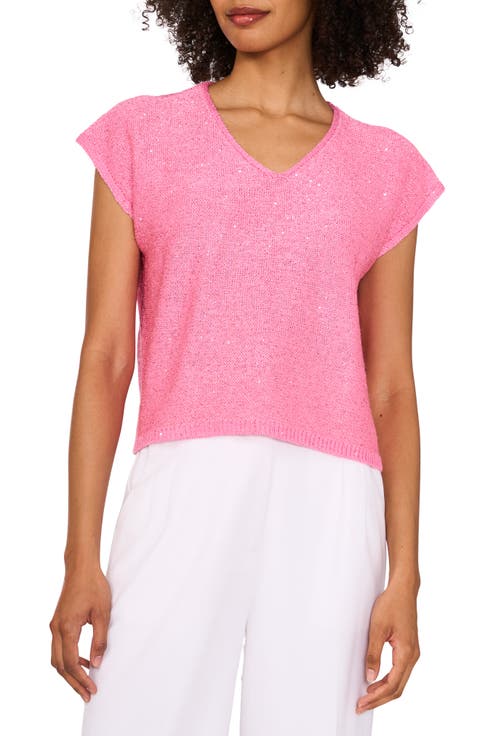 Sequin Accent Short Sleeve Sweater