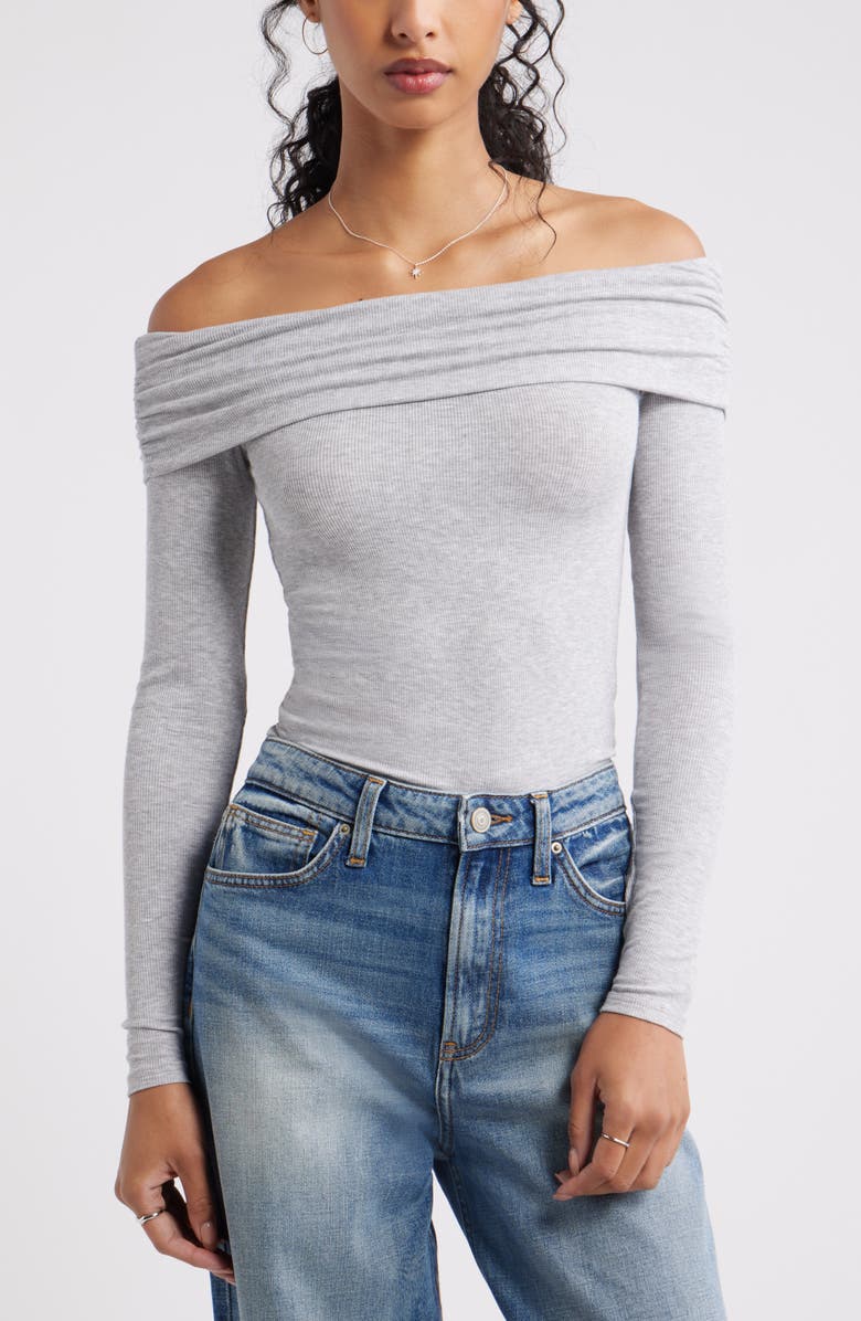 BP. Rib Off the Shoulder Top, Main, color, Grey Soft Heather