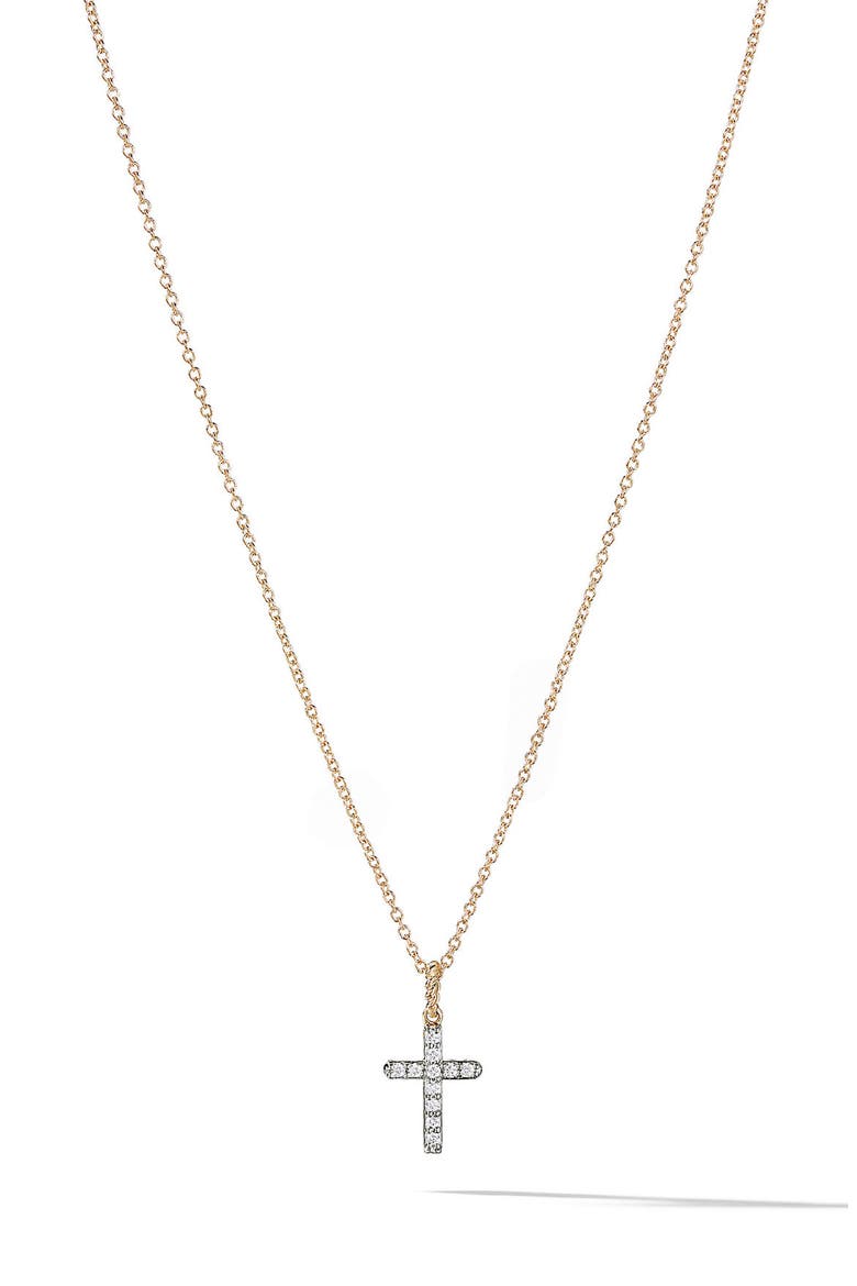 Cable Collectibles® Cross Necklace in 18K Yellow Gold & Diamonds, 17mm, Main, color, GOLD