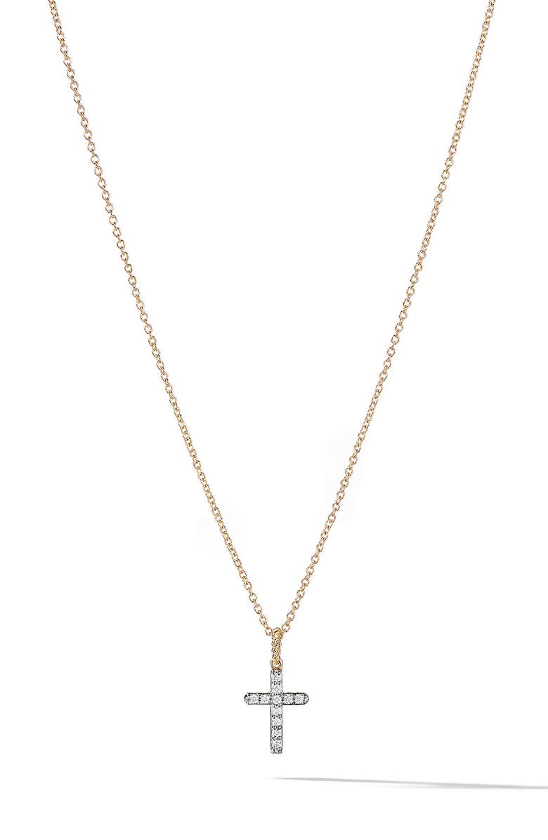 David Yurman Cable Collectibles<sup>®</sup> Cross Necklace in 18K Yellow Gold & Diamonds, 17mm, Main, color, Gold