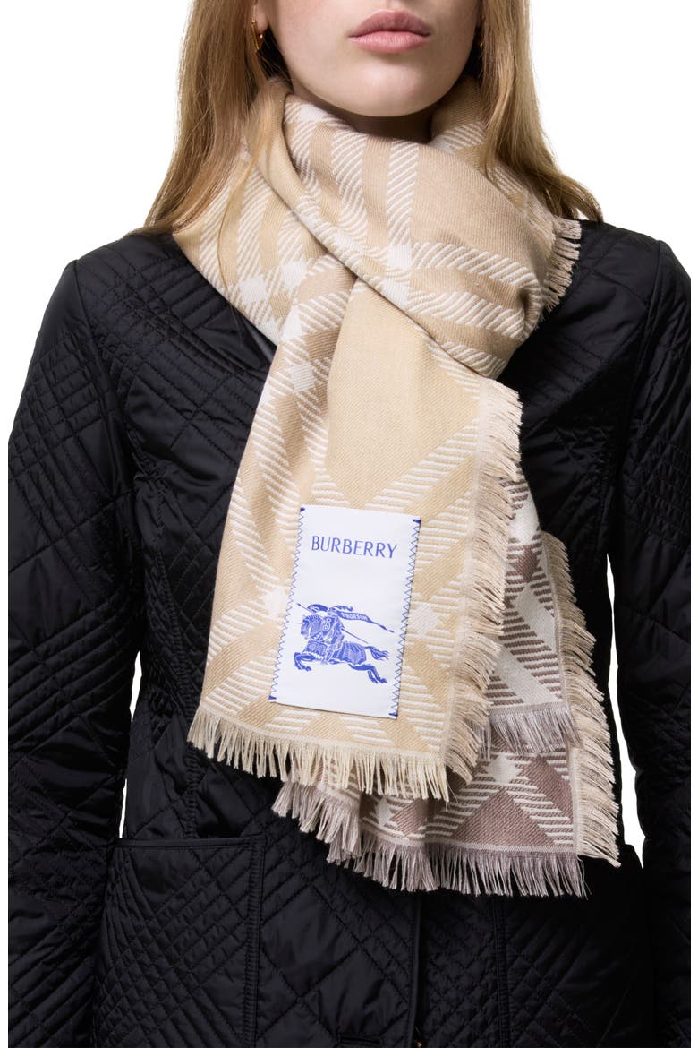 Gradient Check Wool & Silk Scarf, Alternate, color, SAND