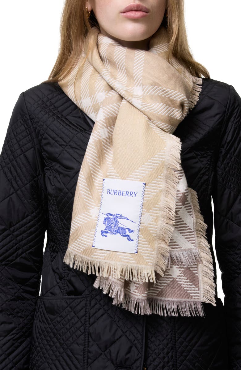 Burberry Gradient Check Wool & Silk Scarf, Alternate, color, Sand