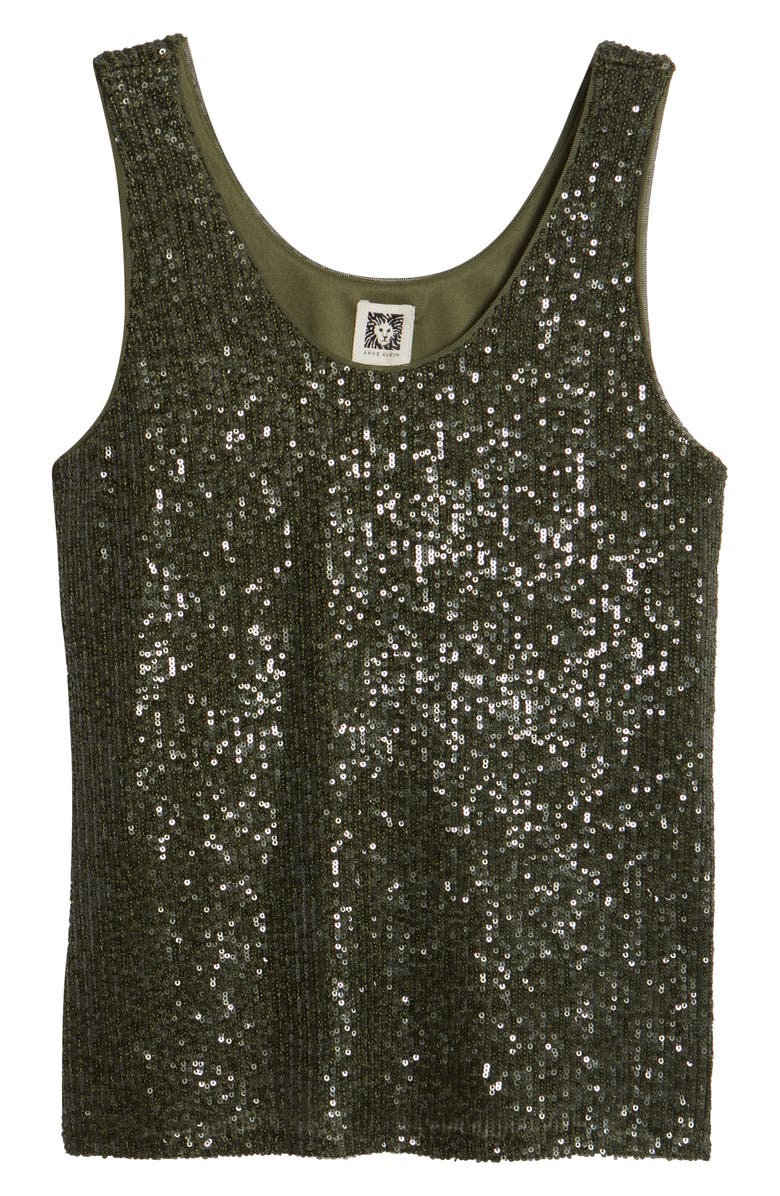 Anne Klein Sequin Double Scoop Neck Mesh Tank, Alternate, color,