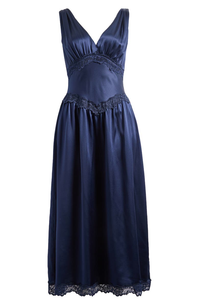 Reformation Stasia Lace Trim Silk Charmeuse Midi Dress, Main, color, 