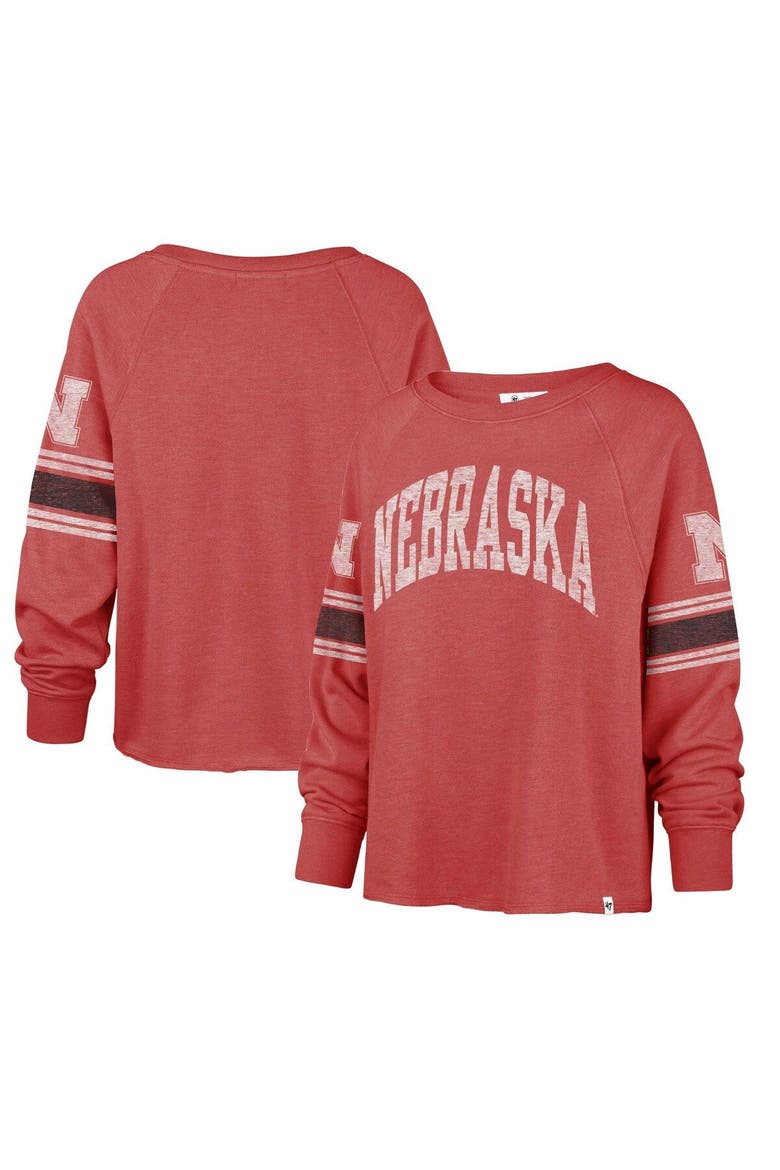 Women's '47 Scarlet Nebraska Huskers Allie Modest Raglan Long Sleeve Cropped T-Shirt, Main, color, Scarlet
