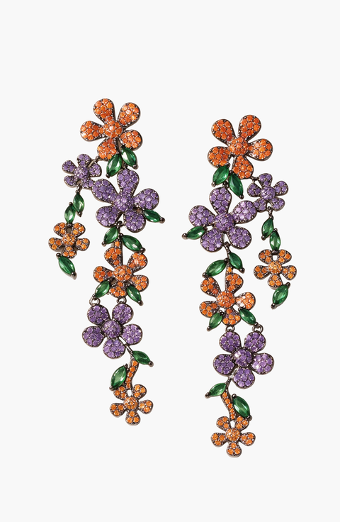 Crystal Flower Vine Cascading Statement Drop Earrings
