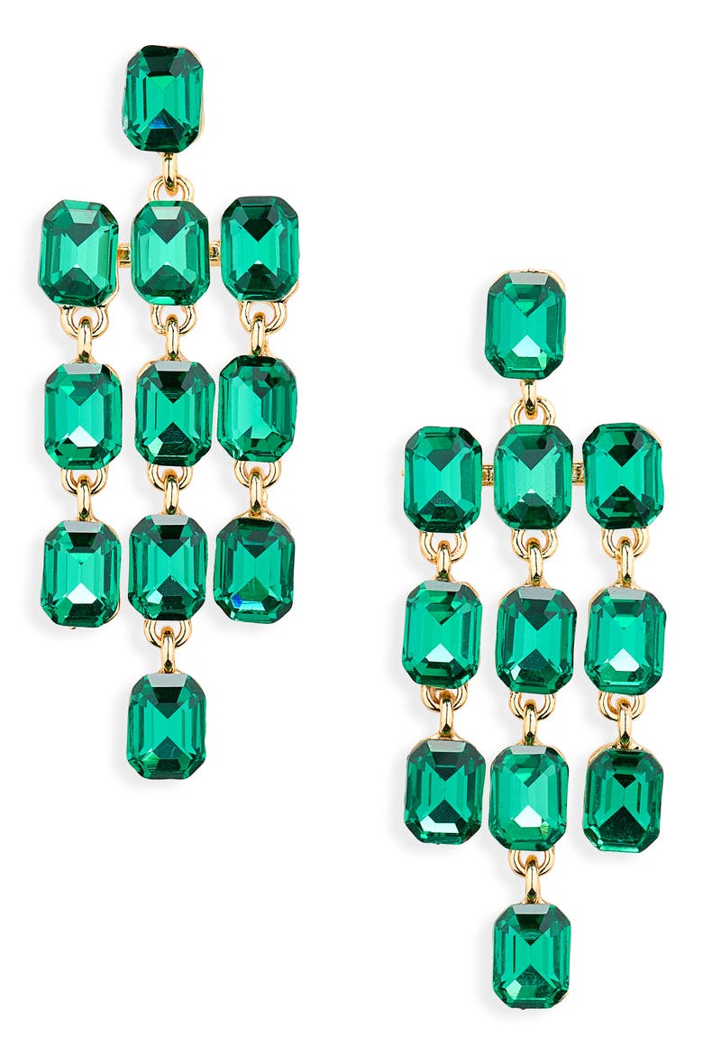 Fringe Baguette Crystal Chandelier Drop Earrings, Main, color, GOLD/ GREEN