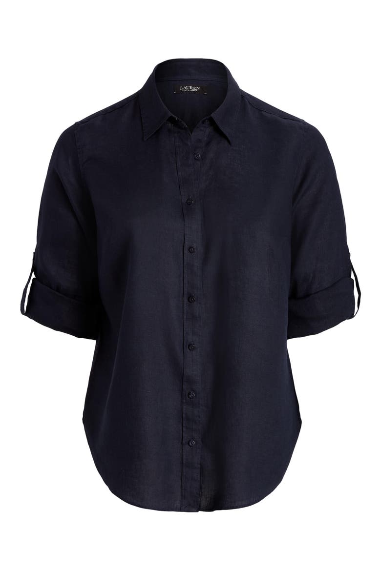 Relaxed Fit Linen Roll Tab-Sleeve Shirt, Alternate, color, LAUREN NAVY