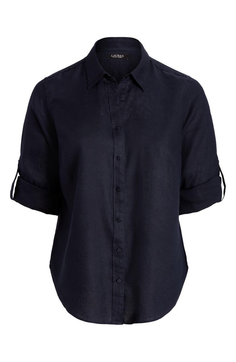 Lauren Ralph Lauren Relaxed Fit Linen Button-Up Shirt, Alternate, color, Lauren Navy