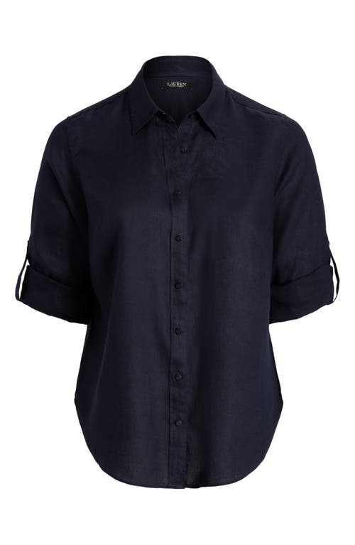 Ralph Lauren Lauren  Karrie Linen Button-up Shirt In Lauren Navy