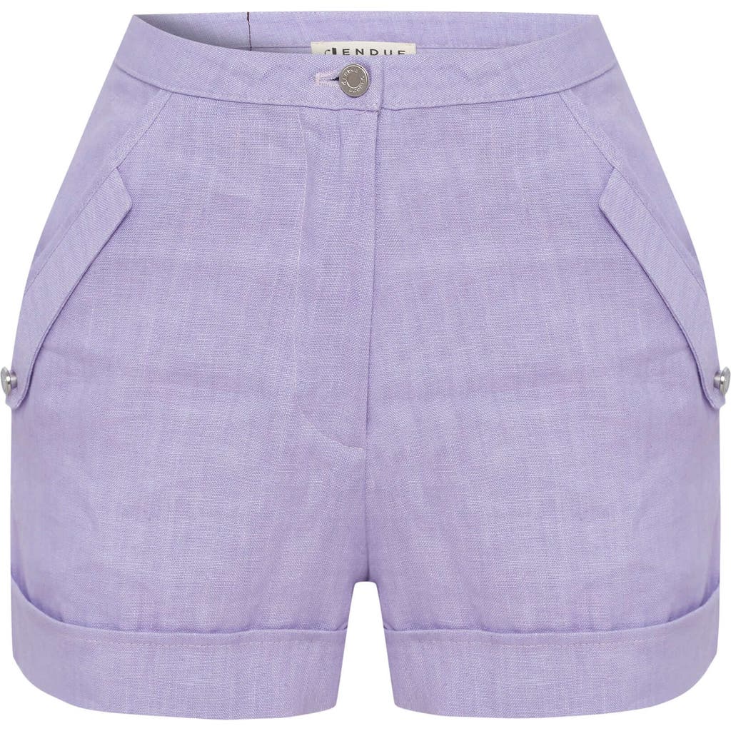 Jendue Us Amara Denim Linen Shorts In Purple