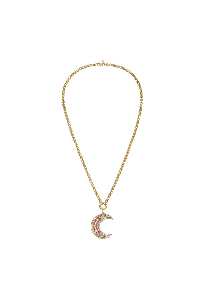 Lionheart 14K Gold Måneskin Pink Sapphire Moon Charm Rolo Necklace, Main, color, Gold