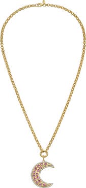 Lionheart 14K Gold Måneskin Pink Sapphire Moon Charm Rolo Necklace