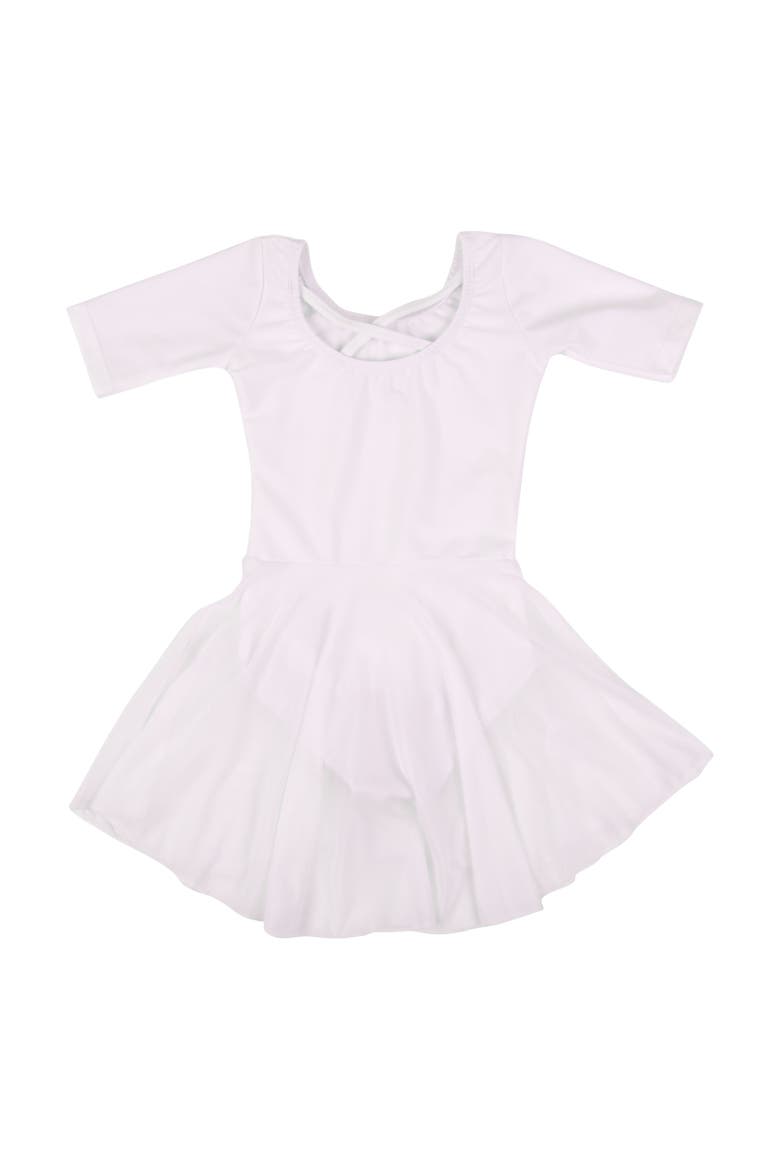 Girls Short Sleeve Skirted Leotard, Alternate, color, WHITE