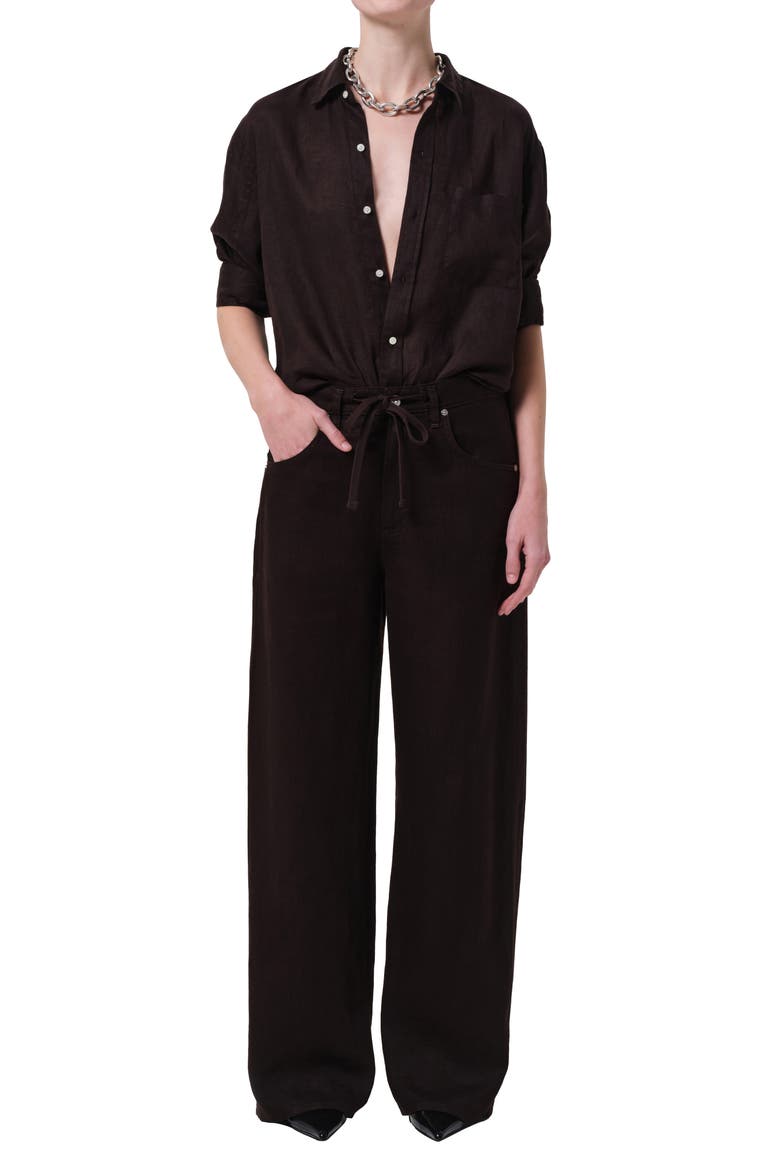 Kayla Button-Up Linen Shirt, Alternate, color, CHOCOLATE