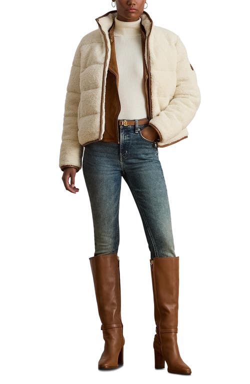 Ralph Lauren Lauren  Faux Shearling Puffer Jacket In White