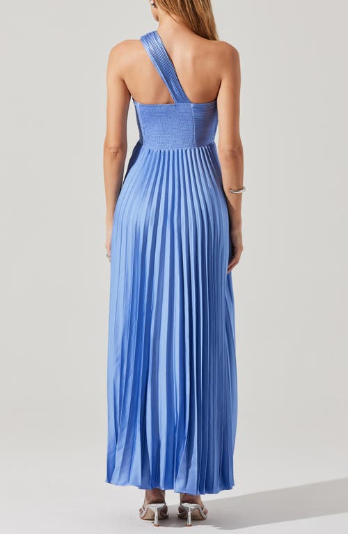 Astr The Label Rasya Pleated One-shoulder Maxi Dress In Blue