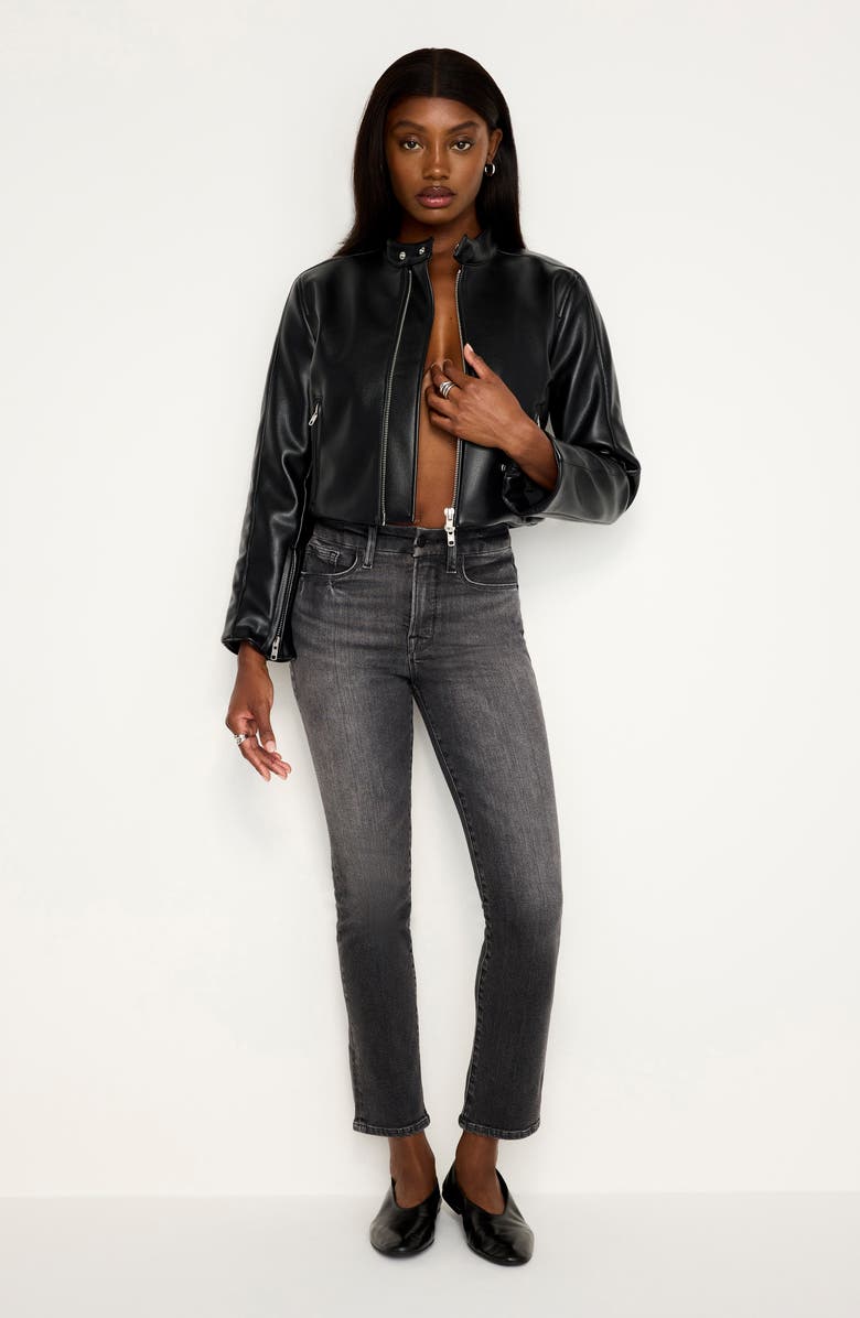 Good American Better Than Leather Fitted Faux Leather Moto Jacket, Alternate, color, 