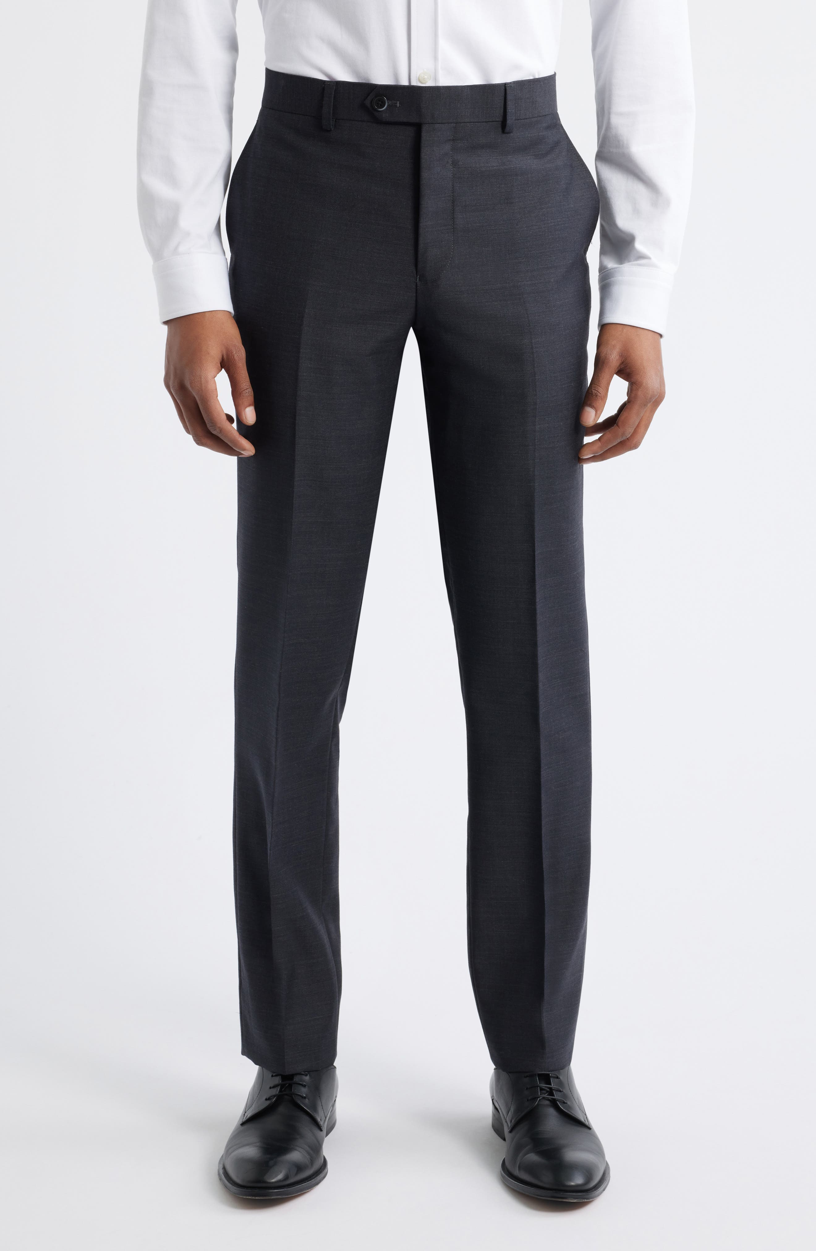 ZANETTI Slim Fit Flat Front Charcoal Grey Wool Dress Pants