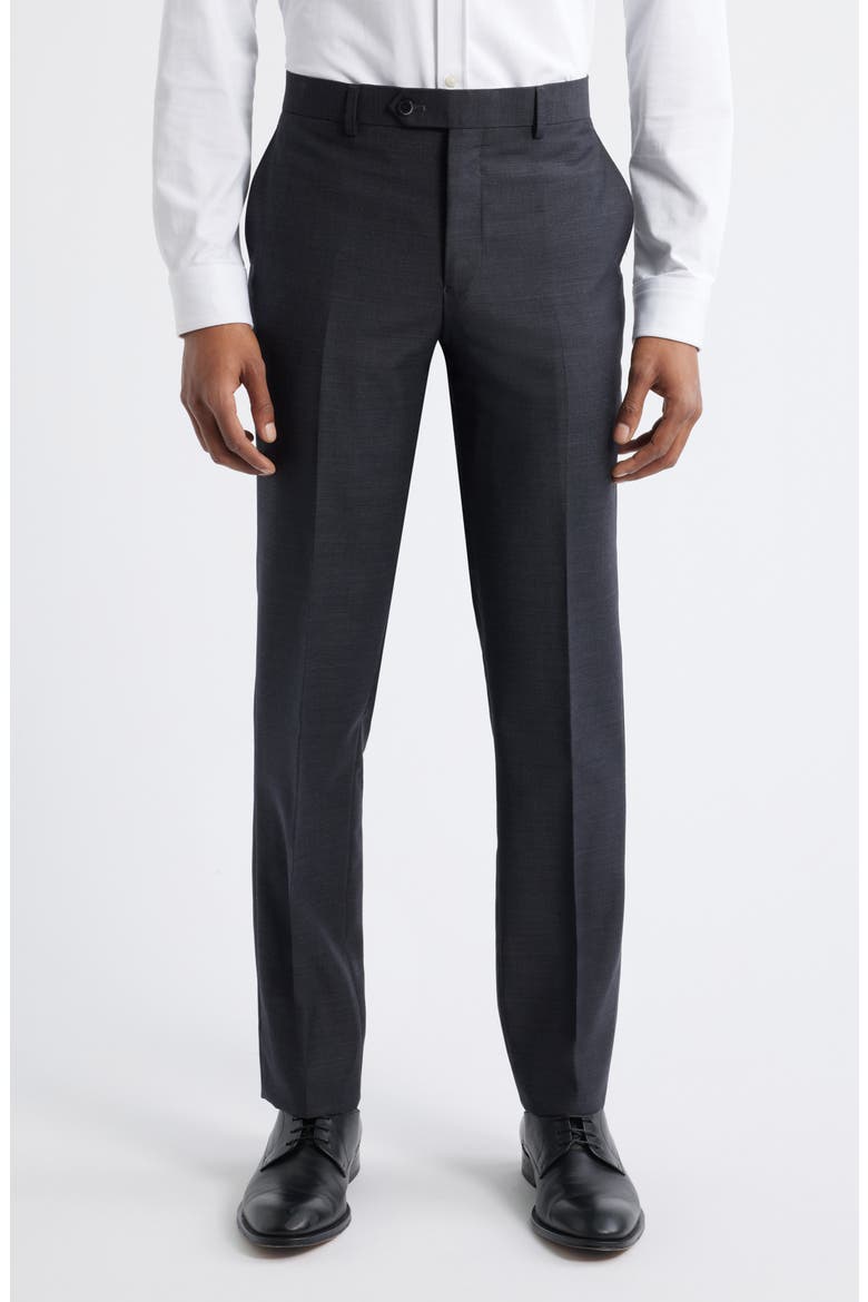 Slim Fit Flat Front Charcoal Grey Wool Dress Pants, Main, color, CHARCOAL