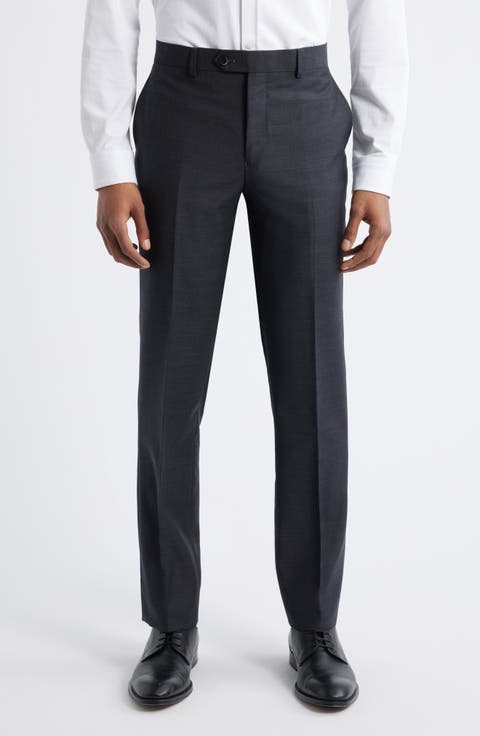Slim Fit Flat Front Charcoal Grey Wool Dress Pants