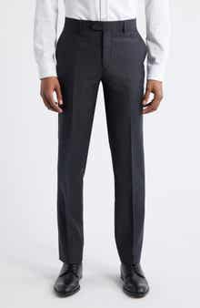 ZANETTI Slim Fit Flat Front Charcoal Grey Wool Dress Pants