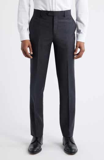 ZANETTI Slim Fit Flat Front Charcoal Grey Wool Dress Pants