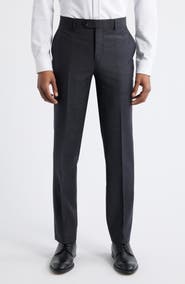 ZANETTI Slim Fit Flat Front Charcoal Grey Wool Dress Pants