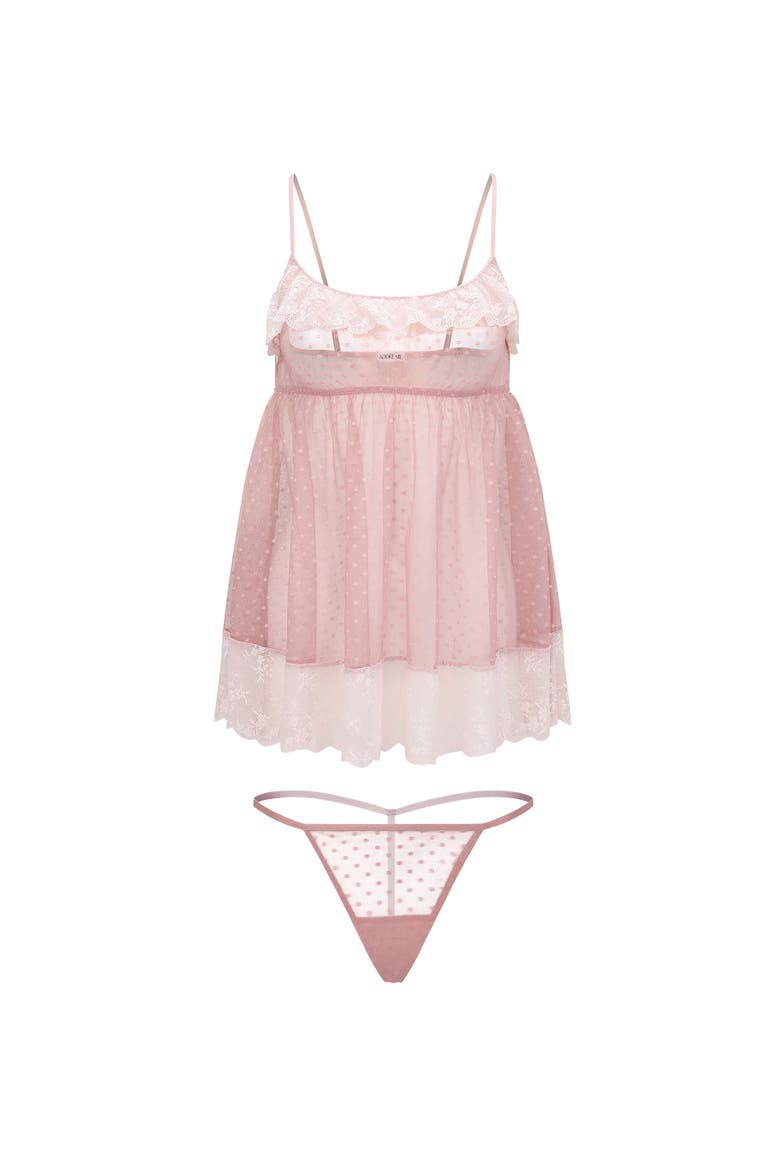 Audrey Babydoll & G-String Set Lingerie, Alternate, color, Medium beige