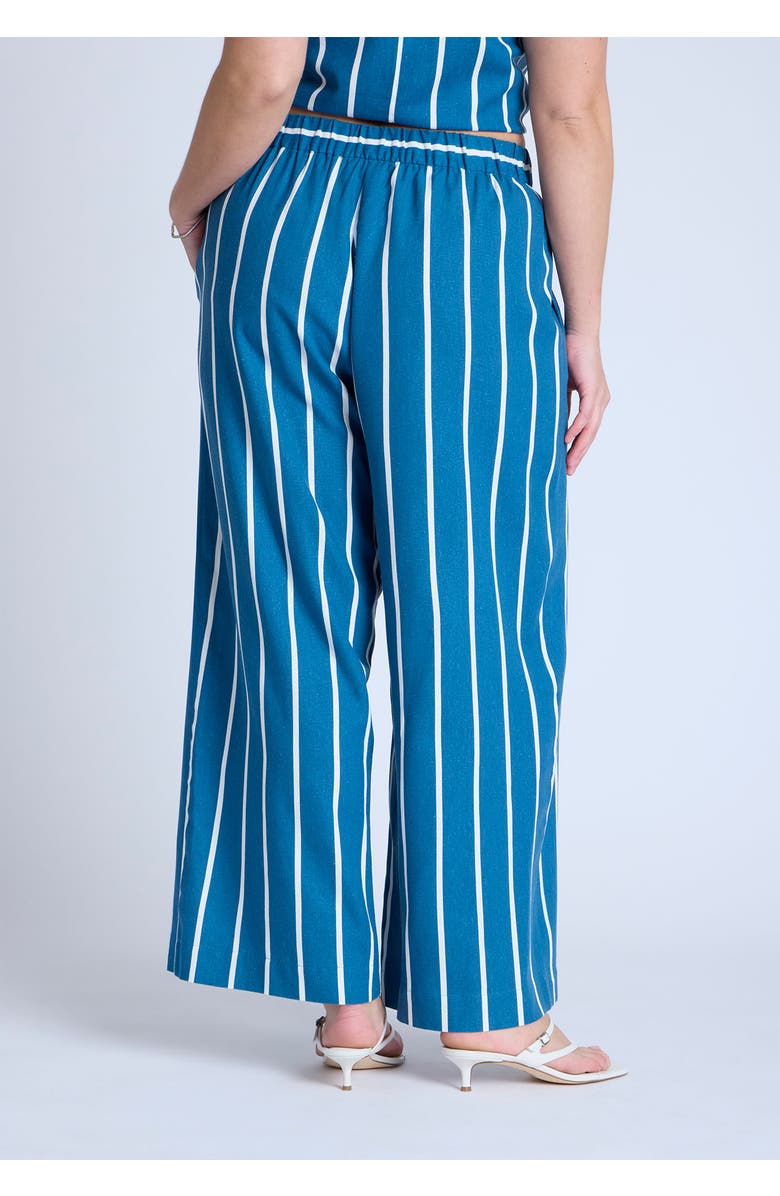ELOQUII Wide Leg Striped Linen Blend Pant, Alternate, color, Mykonos Blue Stripe