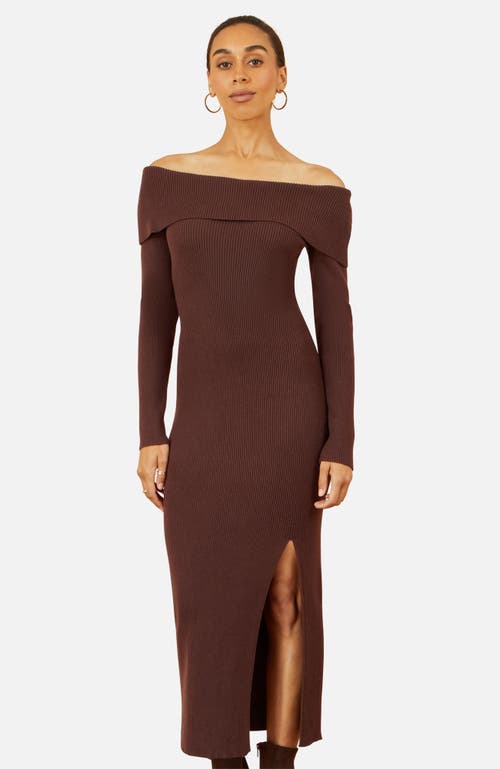 Yumi Bardot Knitted Fitted Midi Dress In Burgundy