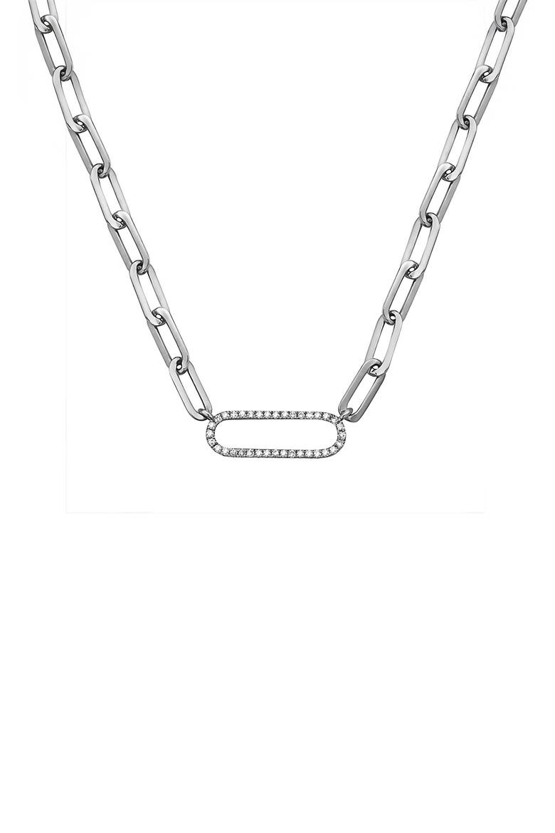 Sterling Silver Diamond Paper Clip Link Pendant Necklace, Alternate, color, SILVER