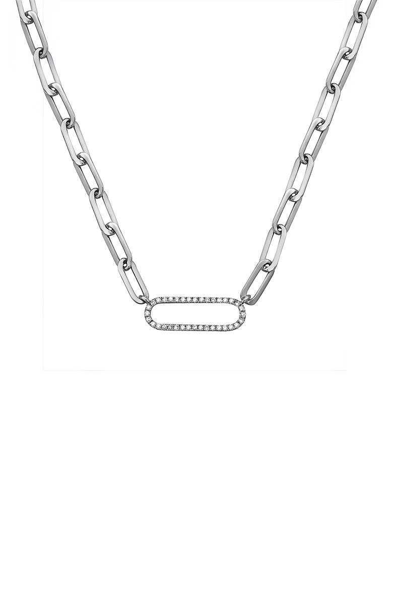 EFFY Sterling Silver Diamond Paper Clip Link Pendant Necklace, Alternate, color, Silver