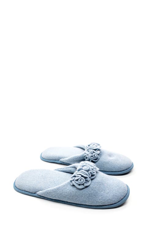 Flower Trim Cashmere Scuff Slipper (Women)