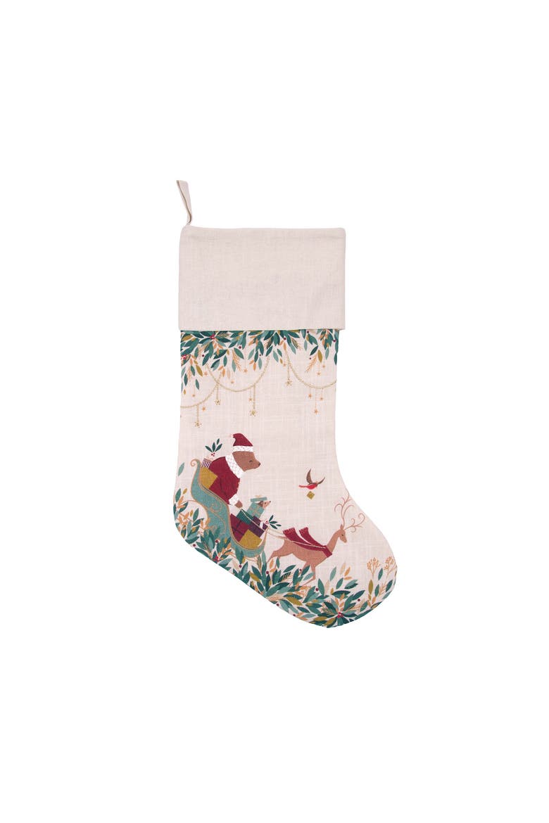 Santa Bear Christmas Stocking, Main, color, Beige