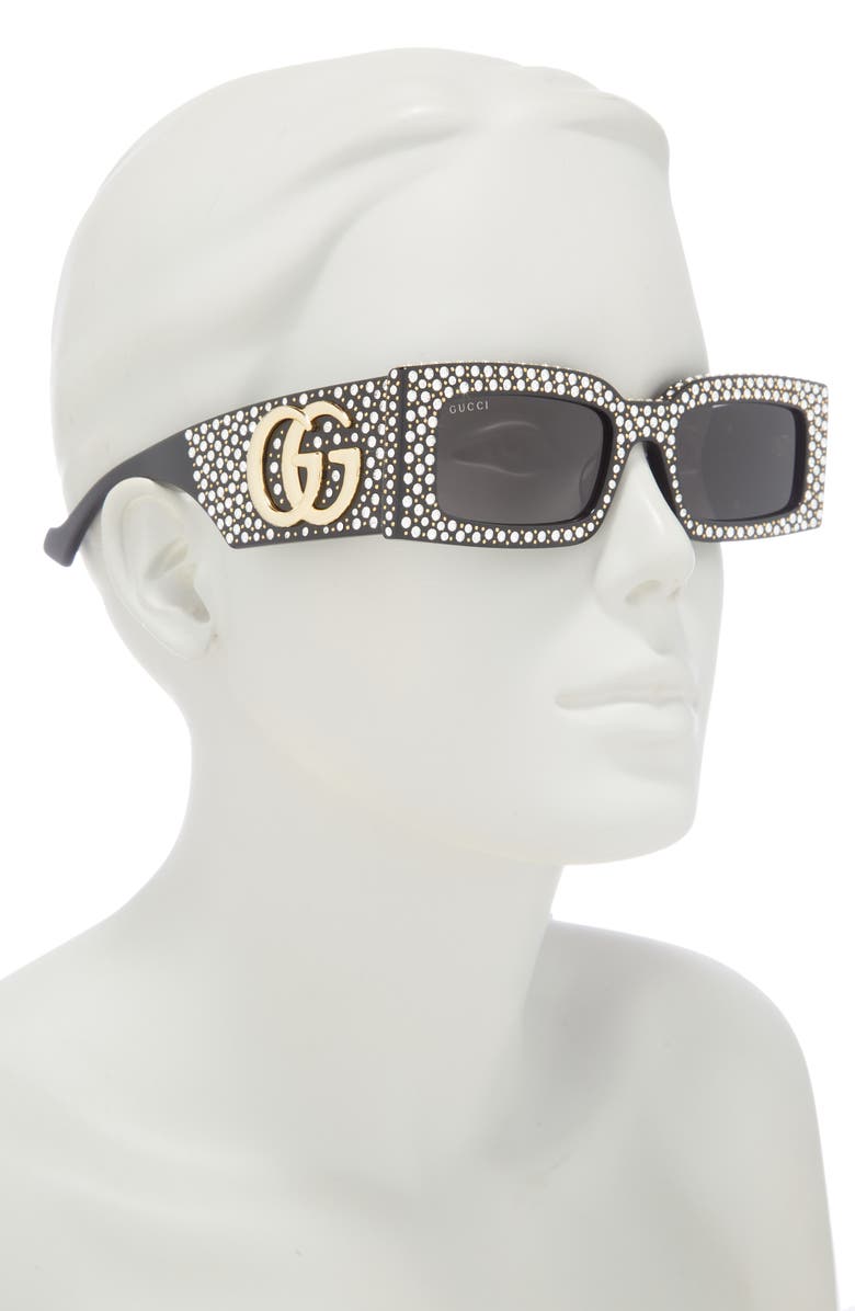 Gucci 53mm Special Edition Rectangular Sunglasses, Alternate, color, Black Black Grey